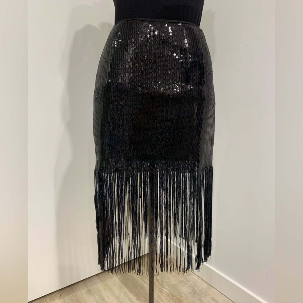 Black Sequin Skirt with Fringe